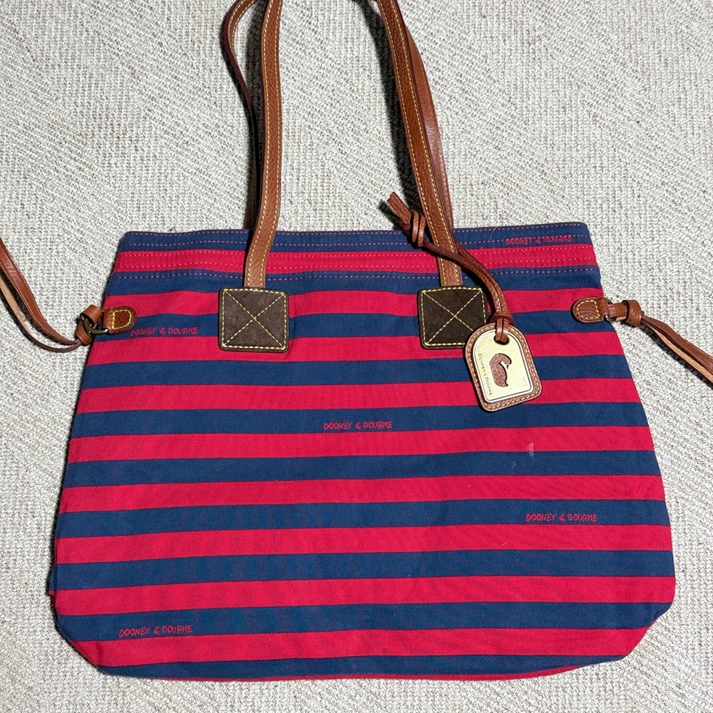 Dooney & Bourke Red and Navy Striped Tote